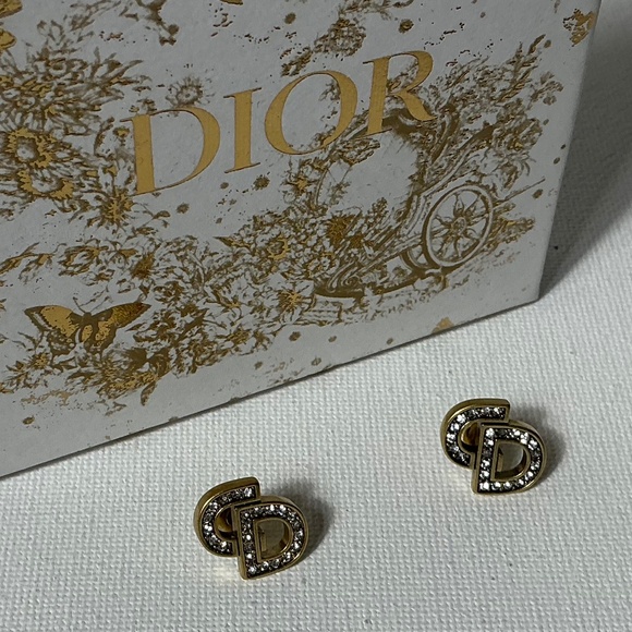 Dior Vintage Gold and Crystal CD Earrings - Picture 1 of 3